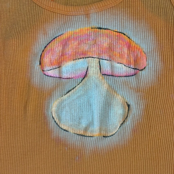 Orange Mushroom Graphic Racerback Tank Top Hand Painted Size S - Picture 3 of 5